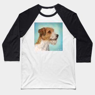 Painting of a Parson Russell Terrier on a Turquoise Background Baseball T-Shirt